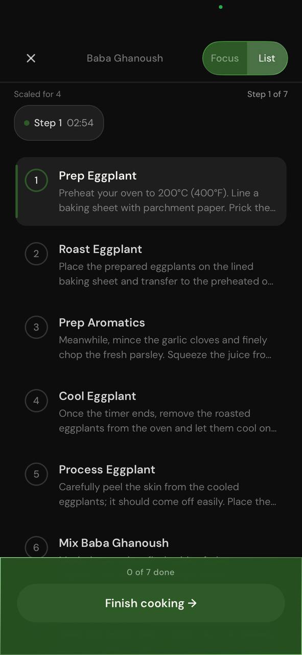 Froodie cook mode step list