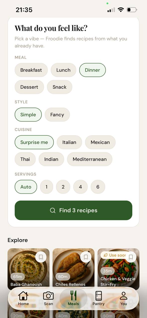 Froodie recipe discovery