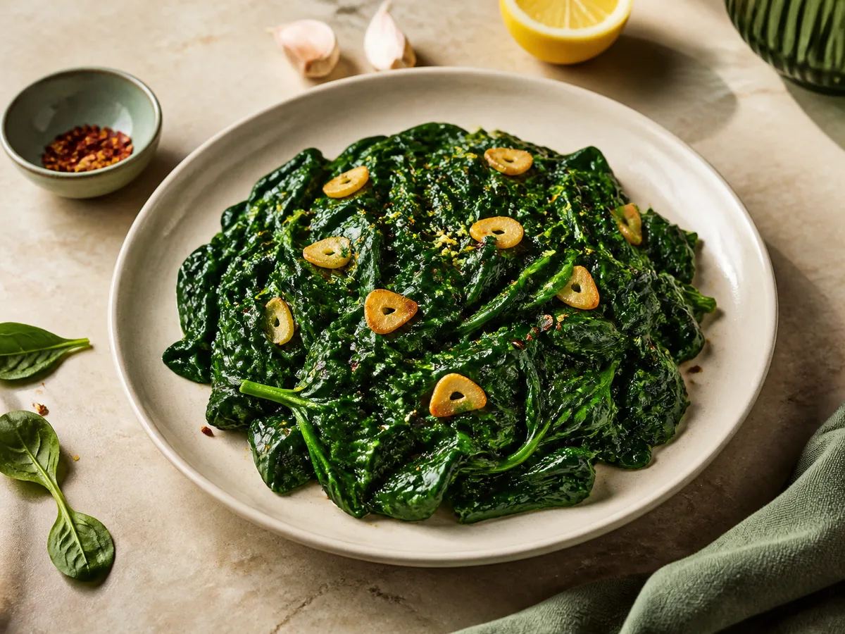 Garlicky sautéed spinach with lemon and chili flakes